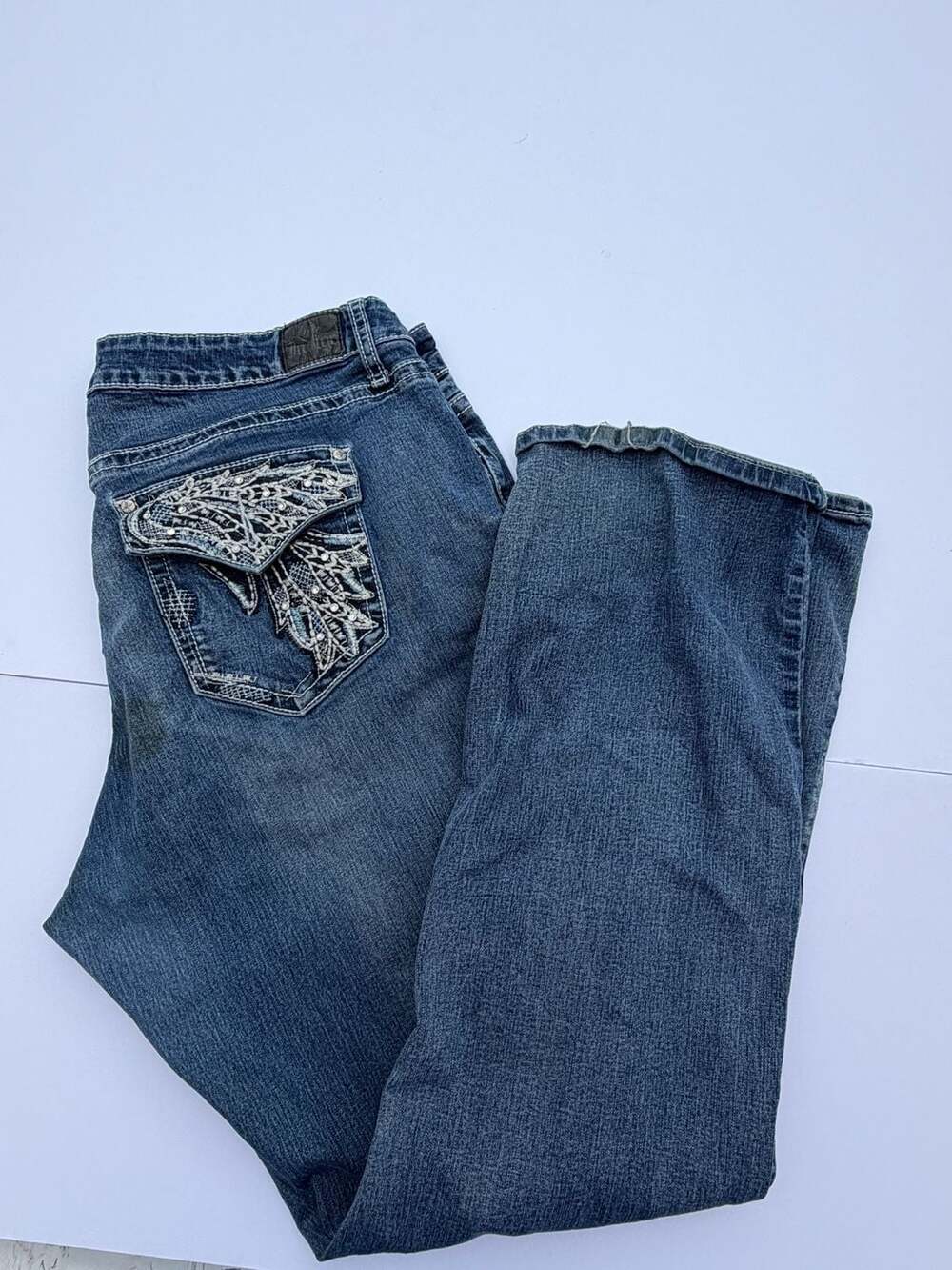 Love Indigo Jeans Size 18 Blue Embellished Flap Pocket Bootcut Denim